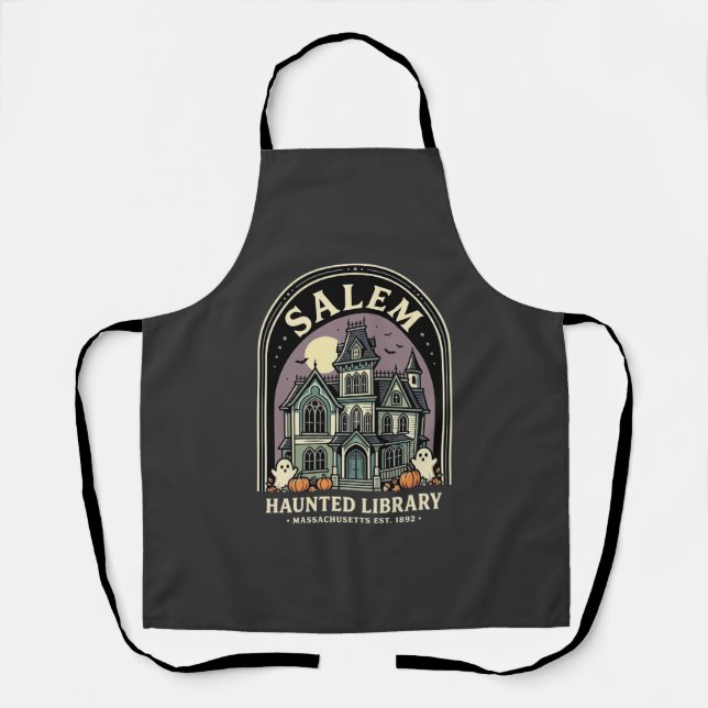 Salem Haunted Library Halloween Design_1 Apron (Front)