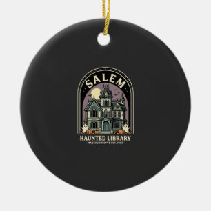 Salem Haunted Library Halloween Design_1 Ceramic Ornament