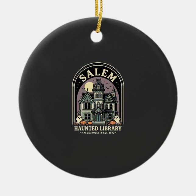 Salem Haunted Library Halloween Design_1 Ceramic Ornament (Front)