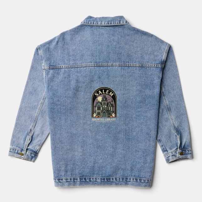 Salem Haunted Library Halloween Design_1 Denim Jacket (Back)