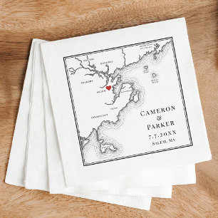 Salem MA Map Elegant Black and White Wedding Napkin