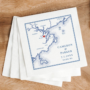 Salem MA Map Elegant Navy Blue Wedding Napkin