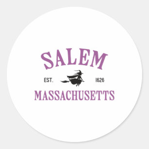 Salem Machusetts Witch Flying Broomstick Halloween Classic Round Sticker