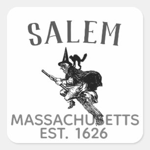 Salem Massachusetts witch on broom with cat Square Sticker