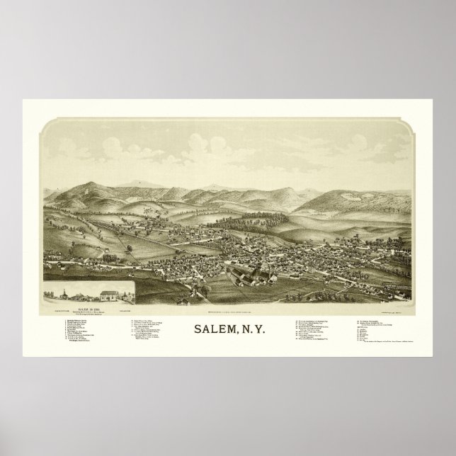 Salem, NY Panoramic Map - 1889 Poster (Front)