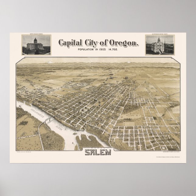 Salem, OR Panoramic Map - 1905 Poster (Front)