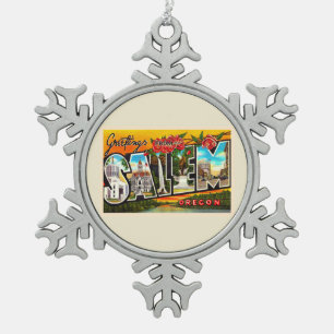 Salem Oregon OR Vintage Large Letter Postcard Snowflake Pewter Christmas Ornament