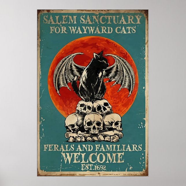 Salem Sanctuary For Wayward Cats, Vintage Cat Poster (Front)