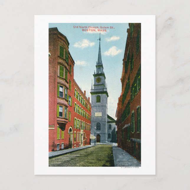Salem Street View of Old North Church Bldg # 2 Postcard (Front)