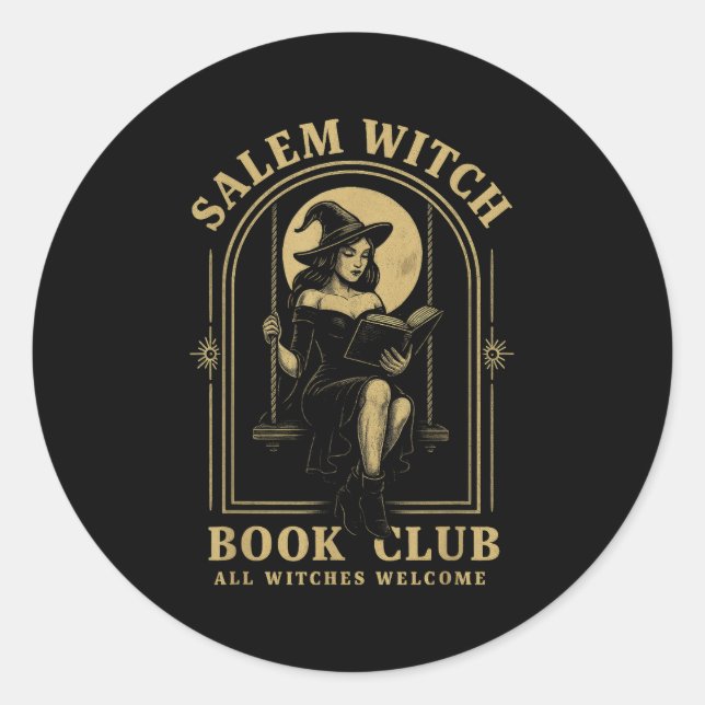 Salem Witch Book Club Bookish Halloween Full Moon  Classic Round Sticker (Front)