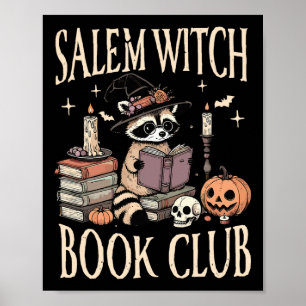 Salem Witch Book Club Halloween Racoon Witch Read Poster