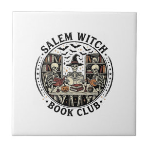 Salem Witch Book Club Vintage Skeleton Halloween S Ceramic Tile