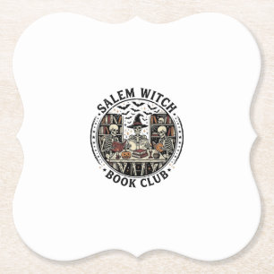 Salem Witch Book Club Vintage Skeleton Halloween S Paper Coaster