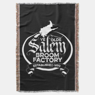 Salem Witch Broom Factory – funny vintage gothic Throw Blanket