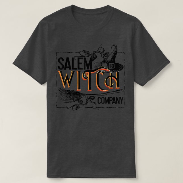 Salem Witch Hat Company Broom Candy Bag Pumpkin Ha T-Shirt (Design Front)