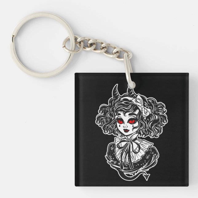 Salem Witch Illustration Art Key Ring (Front)
