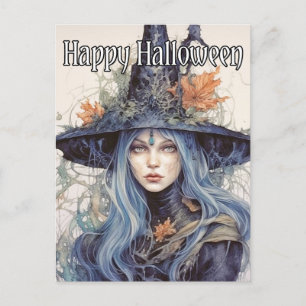 Salem Witch Illustration Happy Halloween Postcard