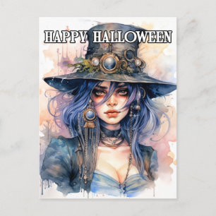 Salem Witch Illustration   Happy Halloween Postcard