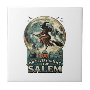 Salem Witch Shirt Vintage Engraving Spooky Humour Ceramic Tile