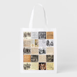 Salem Witch Trials letters documents collage art Reusable Grocery Bag