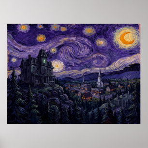 Salems Lot Starry Night Spooky Landscape Poster