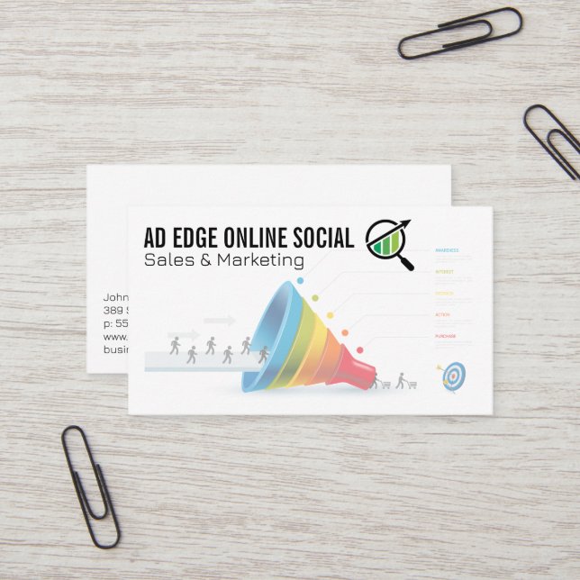 Sales Marketing Funnel Infographic Business Card (Front/Back In Situ)