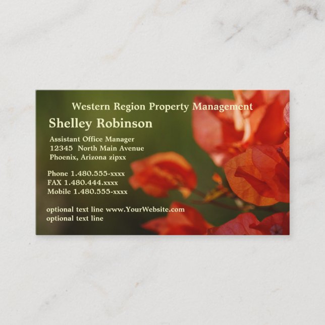 Sales or Administrative Poppy Coloured Flowers on Business Card (Front)