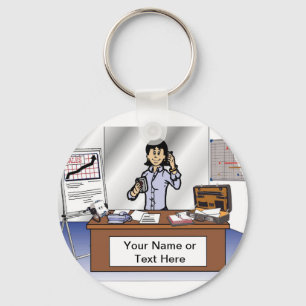 Salesperson - Female Cartoon by PrintedPerfection Key Ring