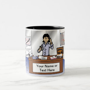 Salesperson - Female Cartoon by PrintedPerfection Two-Tone Coffee Mug