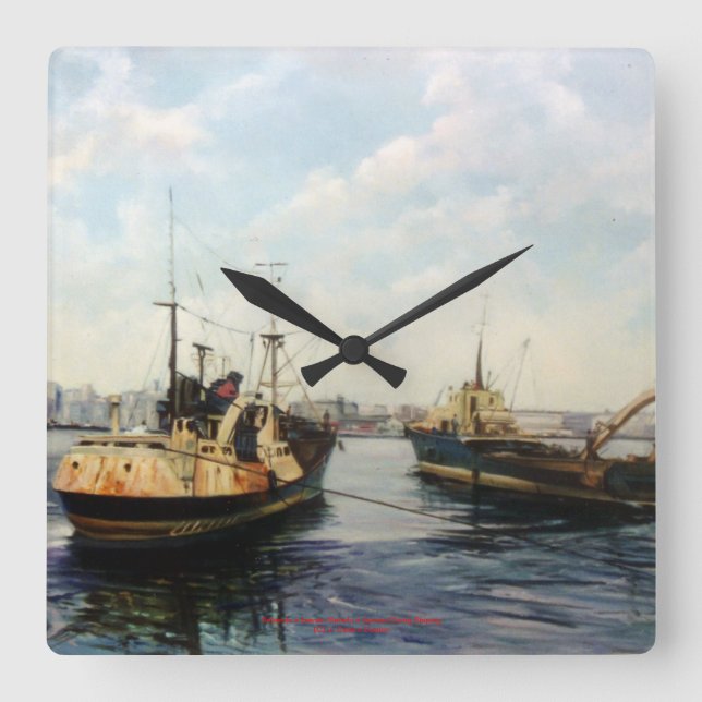 Saliendo a feaner/Saíndo a faenar/Going fishing Square Wall Clock (Front)