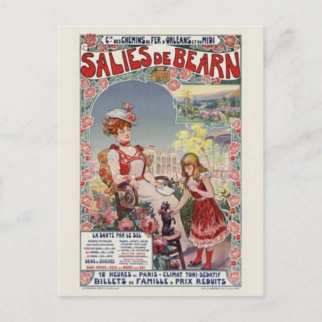 Salies de Bearn France Vintage Poster 1900 Postcard (Front)