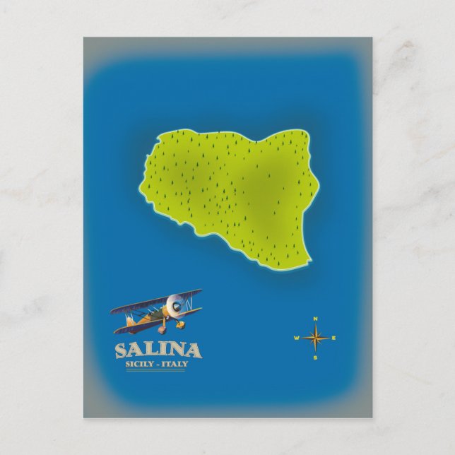 Salina, Sicily map travel poster map Postcard (Front)