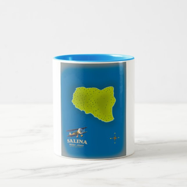 Salina, Sicily map travel poster map Two-Tone Coffee Mug (Center)