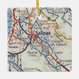 Salinas CA 50's Map Ceramic Ornament