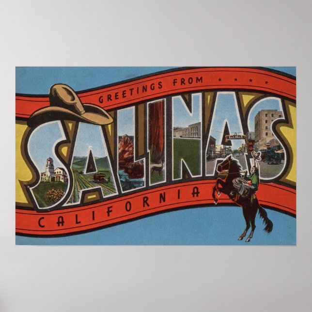 Salinas, California - Large Letter Scenes - Rode Poster (Front)