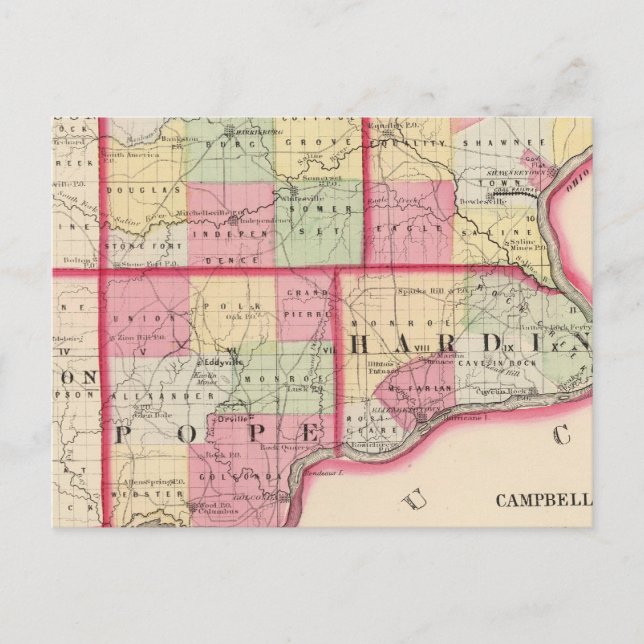 Saline, Gallatin, Hardin, Pope counties Postcard (Front)