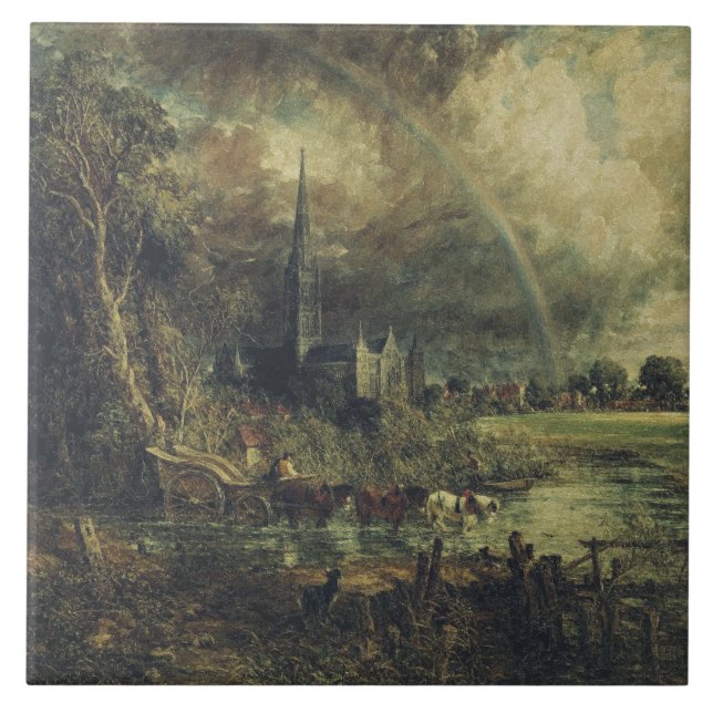 Salisbury Cathedral from the Meadows Ceramic Tile (Front)