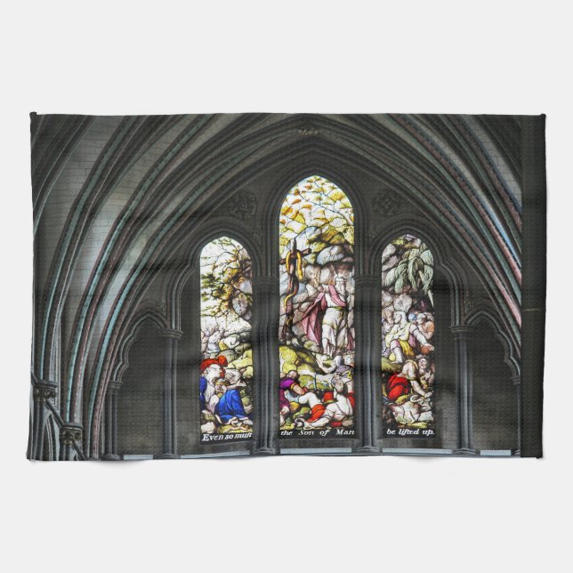 Salisbury Cathedral Transept Stained Glass Window Tea Towel (Horizontal)