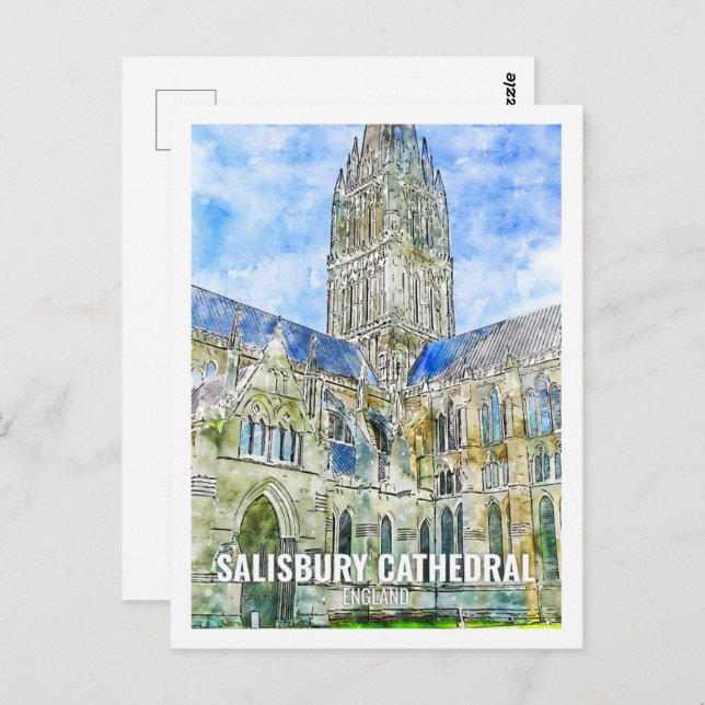 Salisbury Cathedral Travel Place Watercolor Postcard (Front/Back)