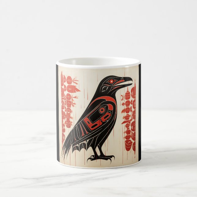Salish native pacific northwestern art style raven coffee mug (Center)