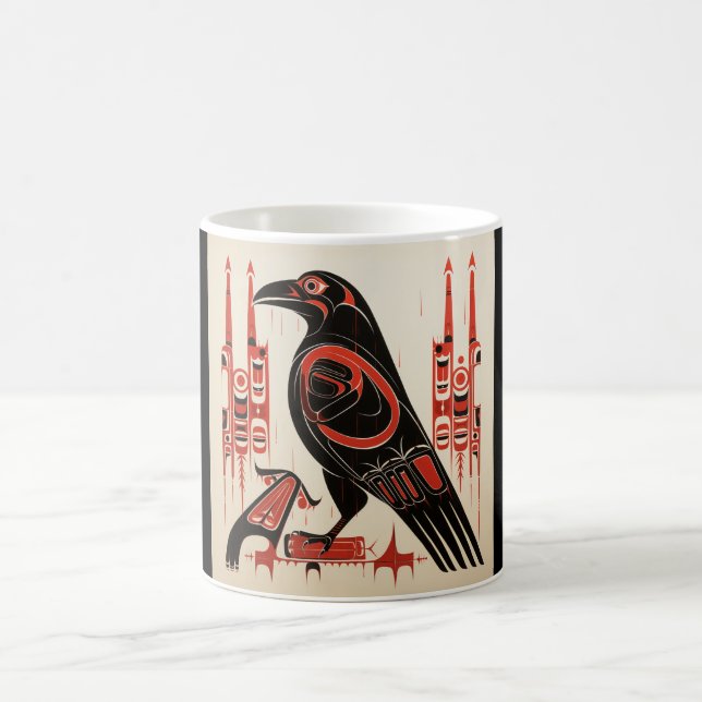 Salish native pacific northwestern art style raven coffee mug (Center)