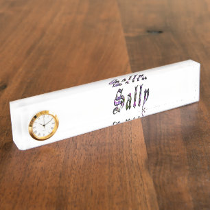Sally, Name, Logo, Desk Name Plate With Clock.