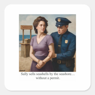 Sally sells seashells by the seashore square sticker