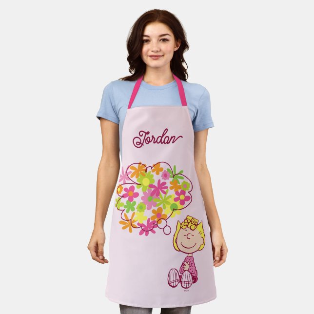 Sally Thinking of Flowers | Add Your Name Apron (Worn)