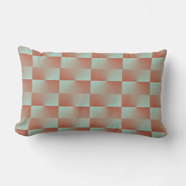 Salmon and Blue Chequered Lumbar Pillow (Front)