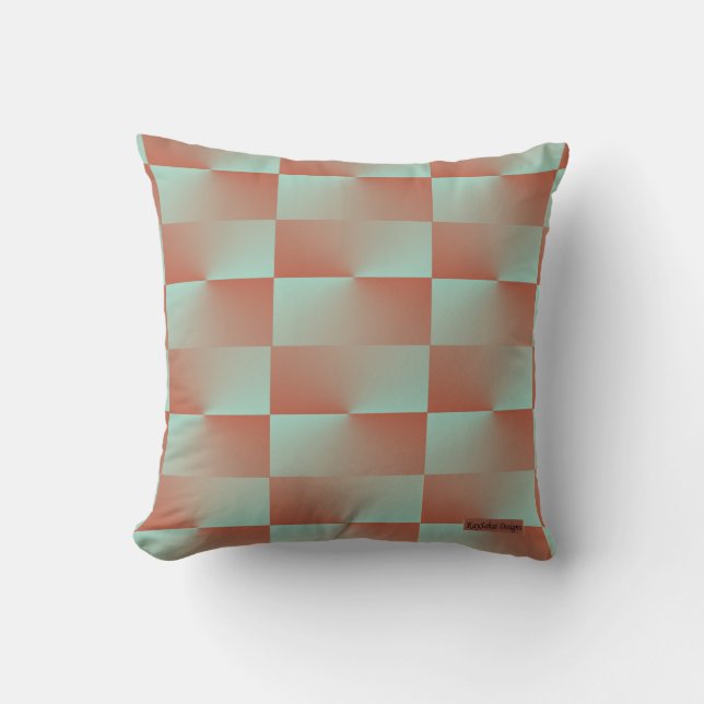 Salmon and Blue Chequered Throw Pillow (Front)