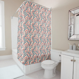 Salmon and Dark Dusty Blue Coral Shower Curtain