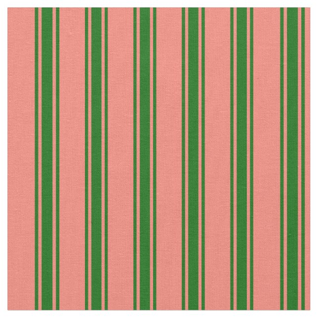 Salmon and Dark Green Coloured Lined Pattern Fabric (Close Up)