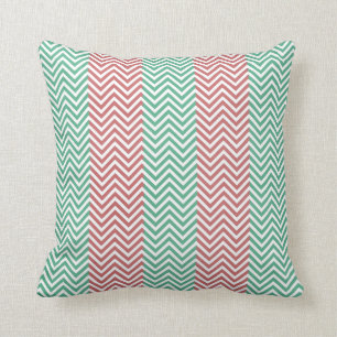 Salmon and Green Chevron Striped Zig Zags Cushion