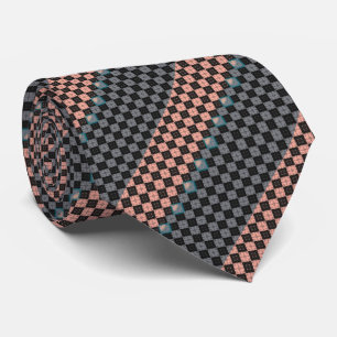 Salmon and Grey Diagonal Mini Argyle Diamond Tile Tie